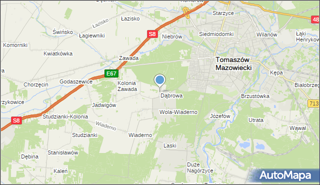 mapa Dąbrowa, Dąbrowa gmina Tomaszów Mazowiecki na mapie Targeo